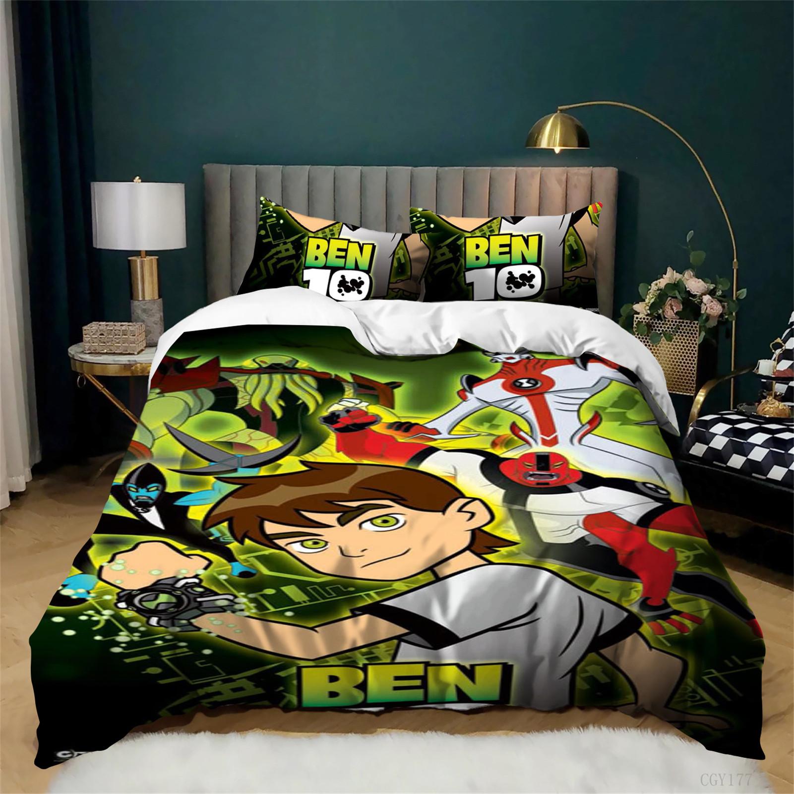 Ben 10 Bedding Duvet Cover Set Lightweight Soft Bedding Set Bedroom Comfortable Duvet Cover with 2 Pillow Cases 135x200cm