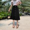 DIMANAF 2026 Summer New Plus Size Women Skirts Fashion Office Lady Style Pleated Long Skirt with Pockets Solid Black