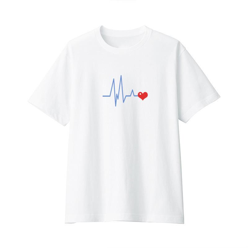 Trendiger EKG-Herz-Print Sommer Herren Damen Baumwolle Locker Rundhals Kurzarm Herren T-Shirts Herren