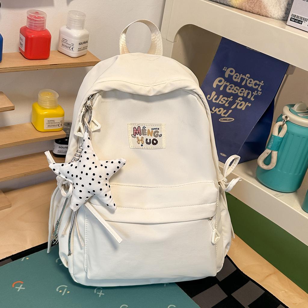 Schoolbag for middle school girls, high aesthetic value ins, Korean style versatile large capacity solid color backpack, high school backpack