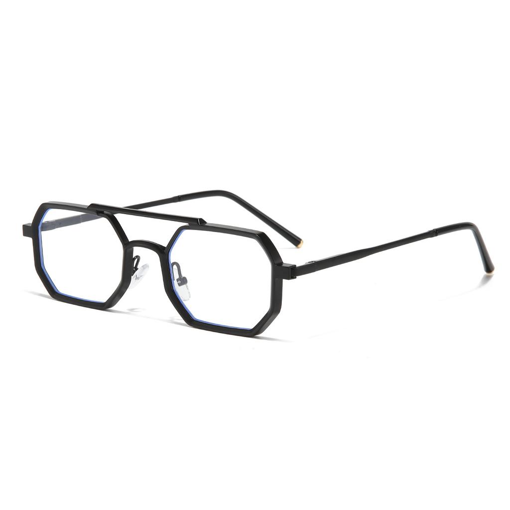 Retro Double Bridge Men's Polygonal Square Sunglasses Metal Frame Fashion HD Lens Glasses Women's Outdoor Driving Fishing
