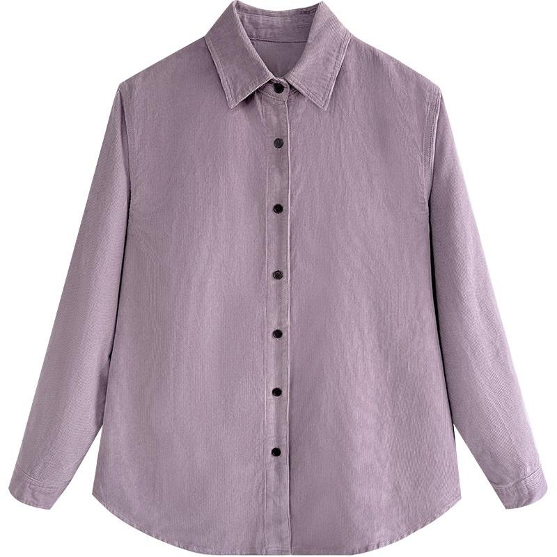Purple Corduroy Shirt Long-sleeved Spring Simple Commuter Blouse Korean Women's Shirt