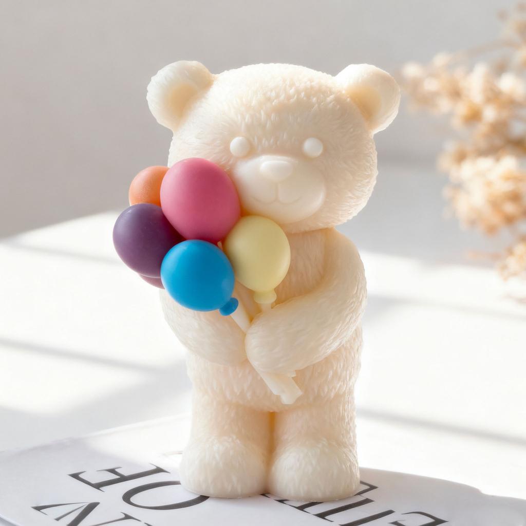 3D Cartoon Bear Balloon Silicone Mold Handmade Gift Aroma Candle Mould DIY Valentine's Day Bear Form Gypsum Resin Molds