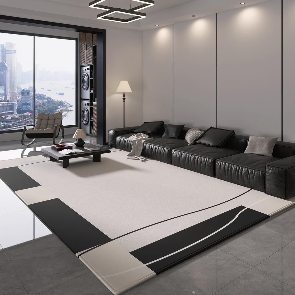 New Stylish Minimalist Design White and Black Floor Area Rug Low Price Rug and Carpet Modern Antiskid Carpets for Living Room