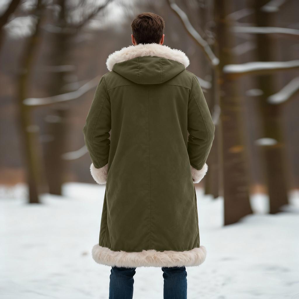 Cappotto Trench da Uomo Foderato in Pile con Cappuccio Giacca Lunga Calda Antivento Cappotto con Tasche