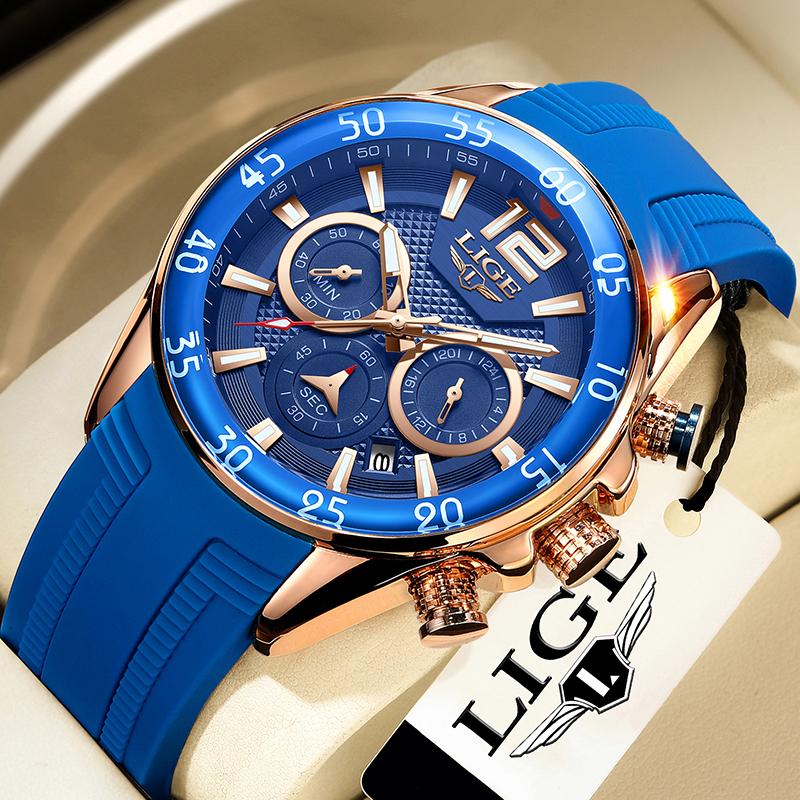 LIGE Fashion Mens Watches Top Luxury Silicone Sports Watch Men Quartz Clock Waterproof Wristwatches Relogios Masculino+Box