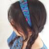RACOHA Chunky silk hairband_blue paisley pattern