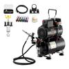 Airbrush Kit, 1/6 HP, Air Brush Kit with Air Compressor and Tank, 1 Dual-Action Professional Airbrush with 1 Tip, Hose, Acrylic Paint, 2 Fans