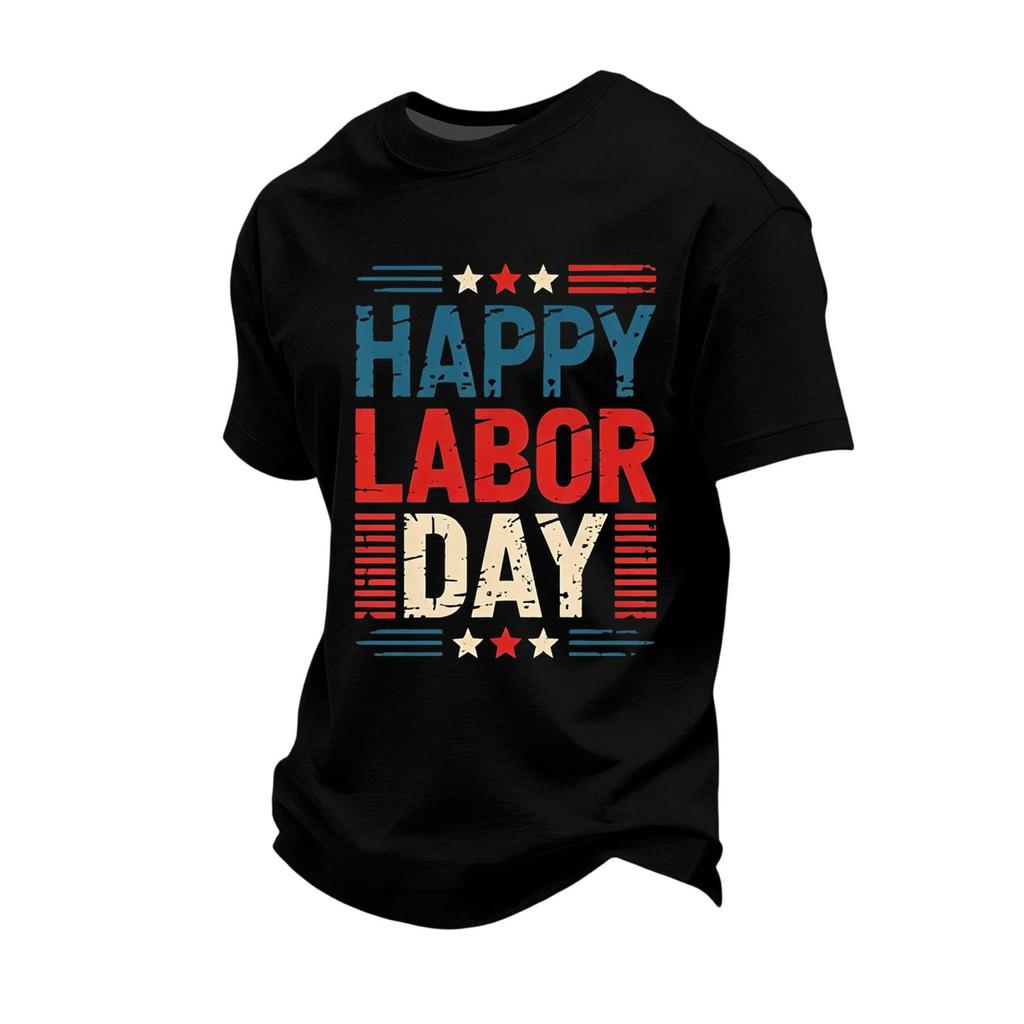 Men's Casual Loose Fit Short Sleeve T-Shirt Labor Day Graphic Print Crew Neck Comfortable Cotton Top