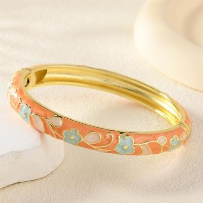 Indian Ethnic Enamel Bracelet Floral Motifs Vintage Cloisonne Bangle Elegant Colorful Dropped Glaze Bracelet Traditional