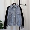 Autumn and winter new design sense splicing denim knitted double-sided cardigan loose and thin sweater jacket women