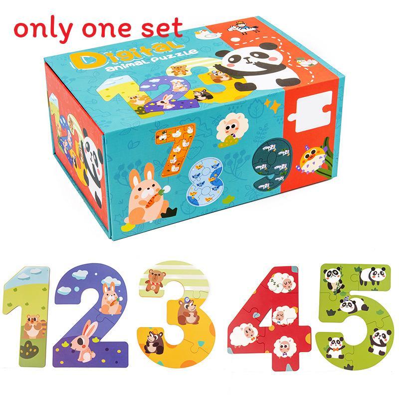 

Wooden Cartoon Puzzle Blocks With Numbers And Animals For Toddlers Educational Toy Number