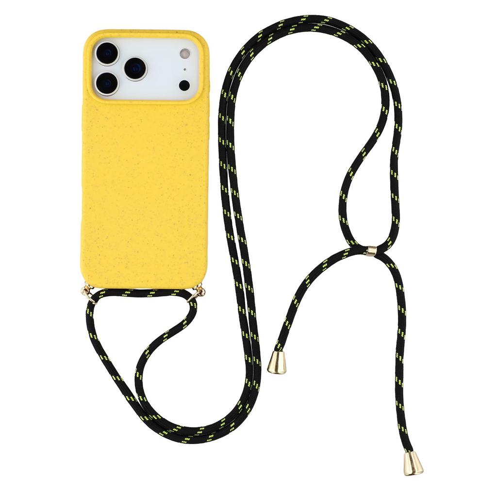 For iPhone 17 Pro Case Biodegradable Wheat Straw+TPU Eco-Friendly Phone Cover with Lanyard