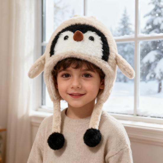 Lue til barn Pingvindesign Strikket vinterlue Fortykket Varm 2 i 1 Høst Vinter Strikkelue Konvertibel Tote Bag