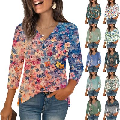 Dámské košile s 3/4 rukávem Potisk Grafická trička Halenky Ležérní Plus size Základní topy Pulovr