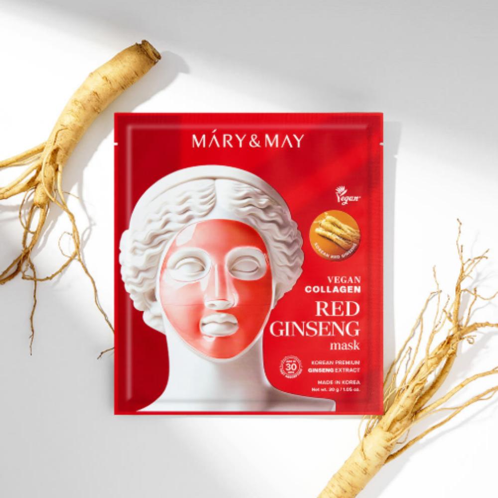 Mary&May Vegan Collagen Red Ginseng Gel Mask 4pcs - Anti-Aging & Revitalizing Sheet Mask