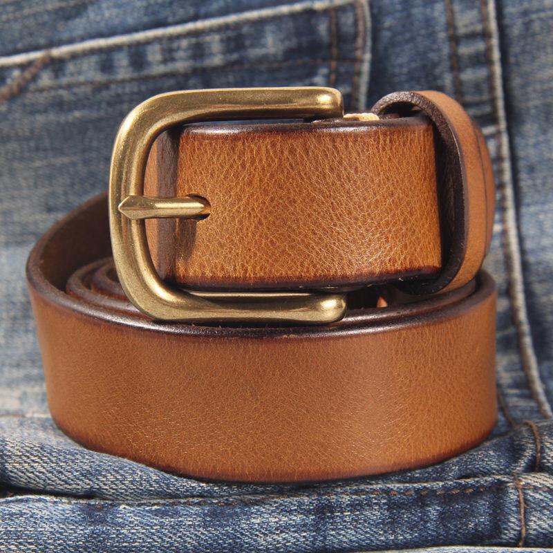 Thick Cowhide Belt Women's Pure Copper Button Top Cowhide All-match Casual Jeans Belt High Quality Retro Luxury Women Belt