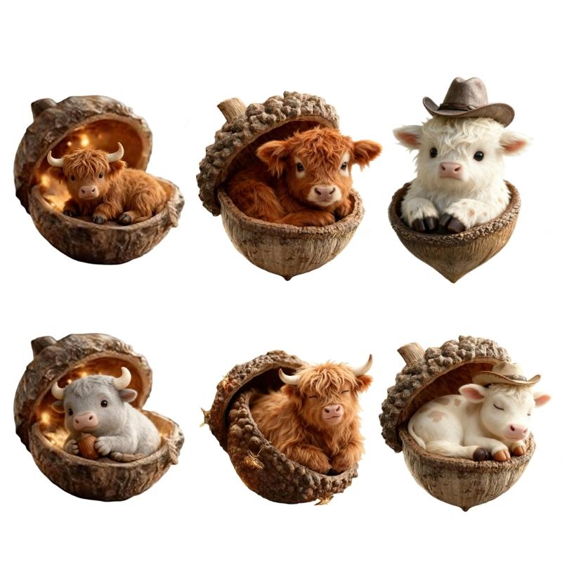 2D Acrylic Highlands Cow Christmas Ornament Christmas Tree Ornament Farm Animal Decors Christmas Tree Hanging Decors