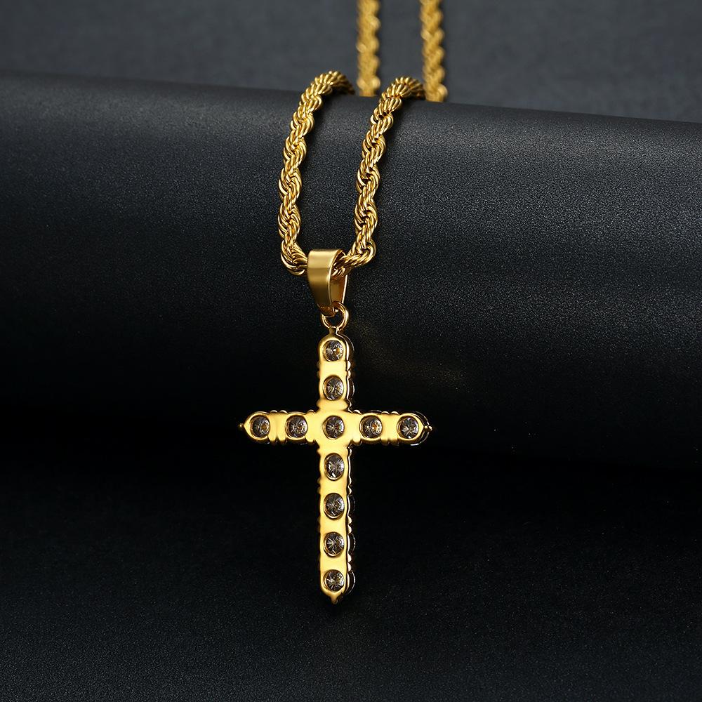 Hot-selling Hip Hop Jewelry Titanium Steel Gold-plated Zircon Cross Pendant Necklace