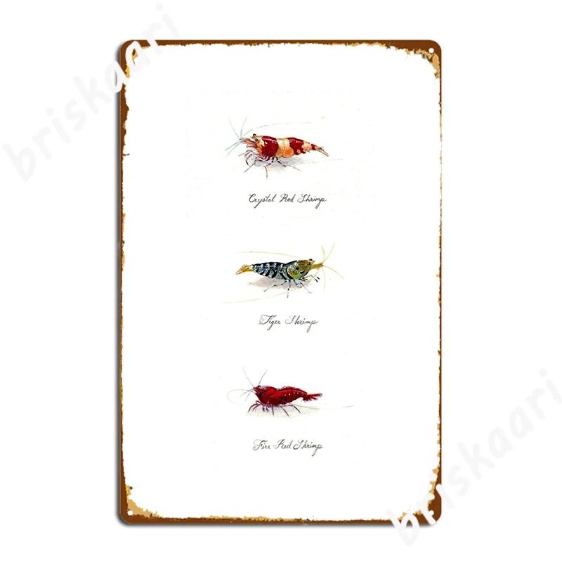 Three Shrimp Metal Plaque Poster Retro Bar Cave Wall Cave Plaques Tin Sign Poster 20X30CM