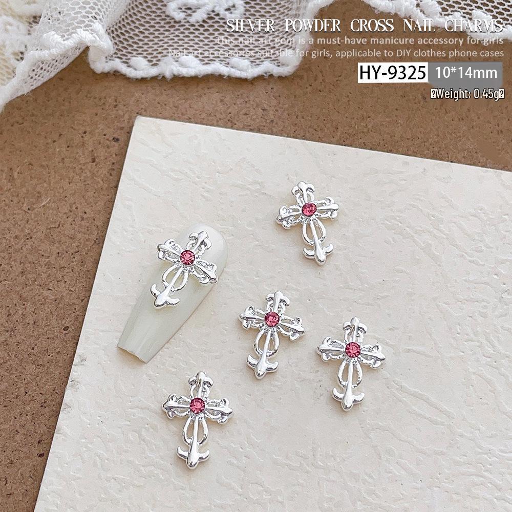 Pink Rhinestone Cross Nail Art Decorations: Multiple Styles of Wearable Metal Nail Accessories