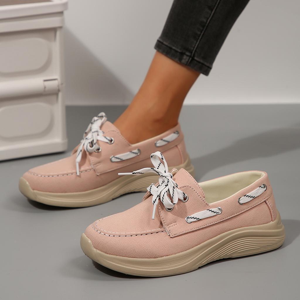 Fashion Women Sneakers New Lace Up Women Vulcanize Shoes Autumn Round Toe Solid Color Shoes Ladies Casual Flat Sneakers Zapatos De Mujer