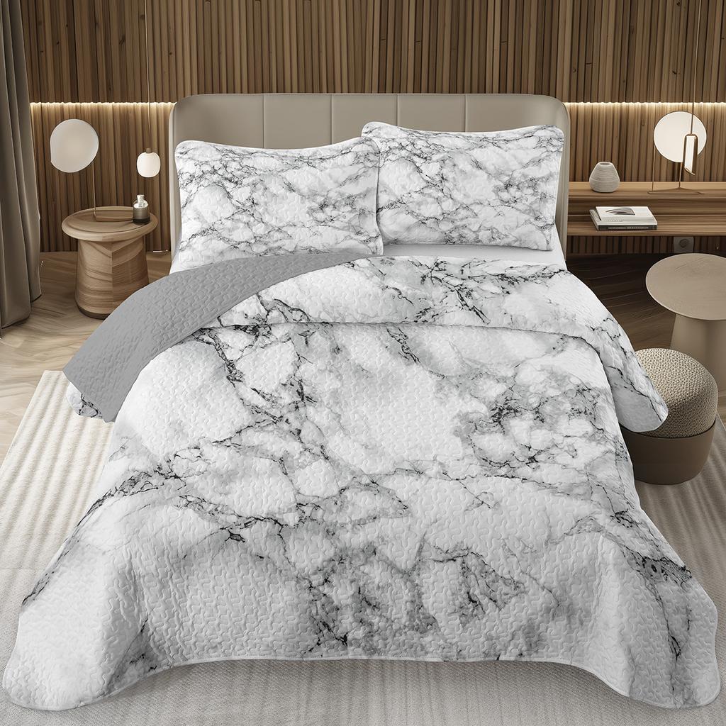 Marble Bedspread Set Soft Lightweight Stone Print Coverlet Bed Spreads, Farmhouse Modern Thin Quilted Bedding Sets for Women Men