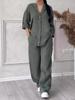 Women's Loose Fit Two Piece Outfit Set Long Sleeve Shirt Elastic Waist Wide Leg Trousers Casual Elegant Cozy Tracksuit