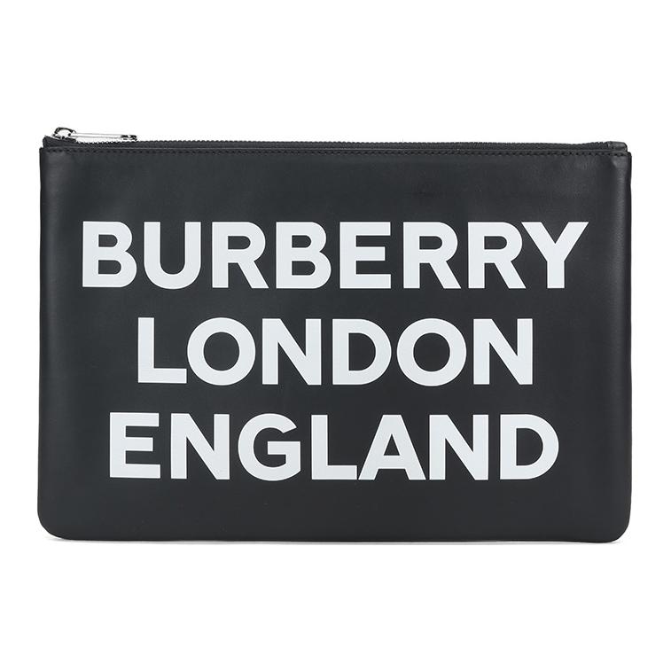 Burberry Logo Print Leather Clutch Men clutch Black 8015695 Basic Set (Bag+Dust Bag)