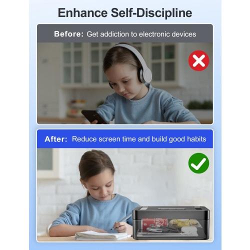 STARSIKI Metal Time Lock Box, Phone Lock Box with Timer, USB C Charging, Self-Controlled Container, Child Lock, Audio Prompt, Time Release, Safe Locke