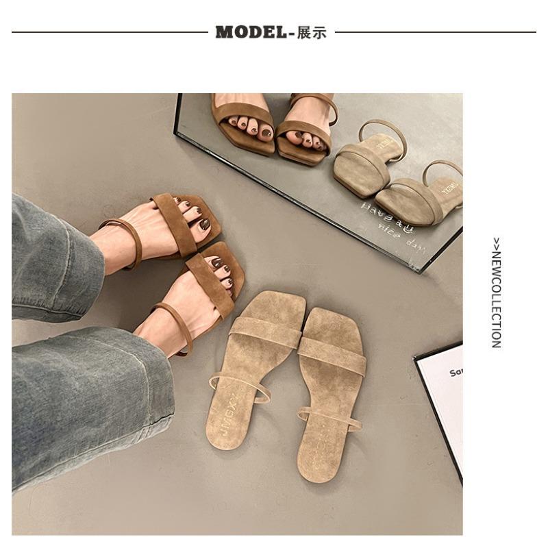 Slippers, Women's, Women's Shoes, Summer, Square Toe, Fish Mouth, Sandals, Women's, Flat Bottomed Slippers