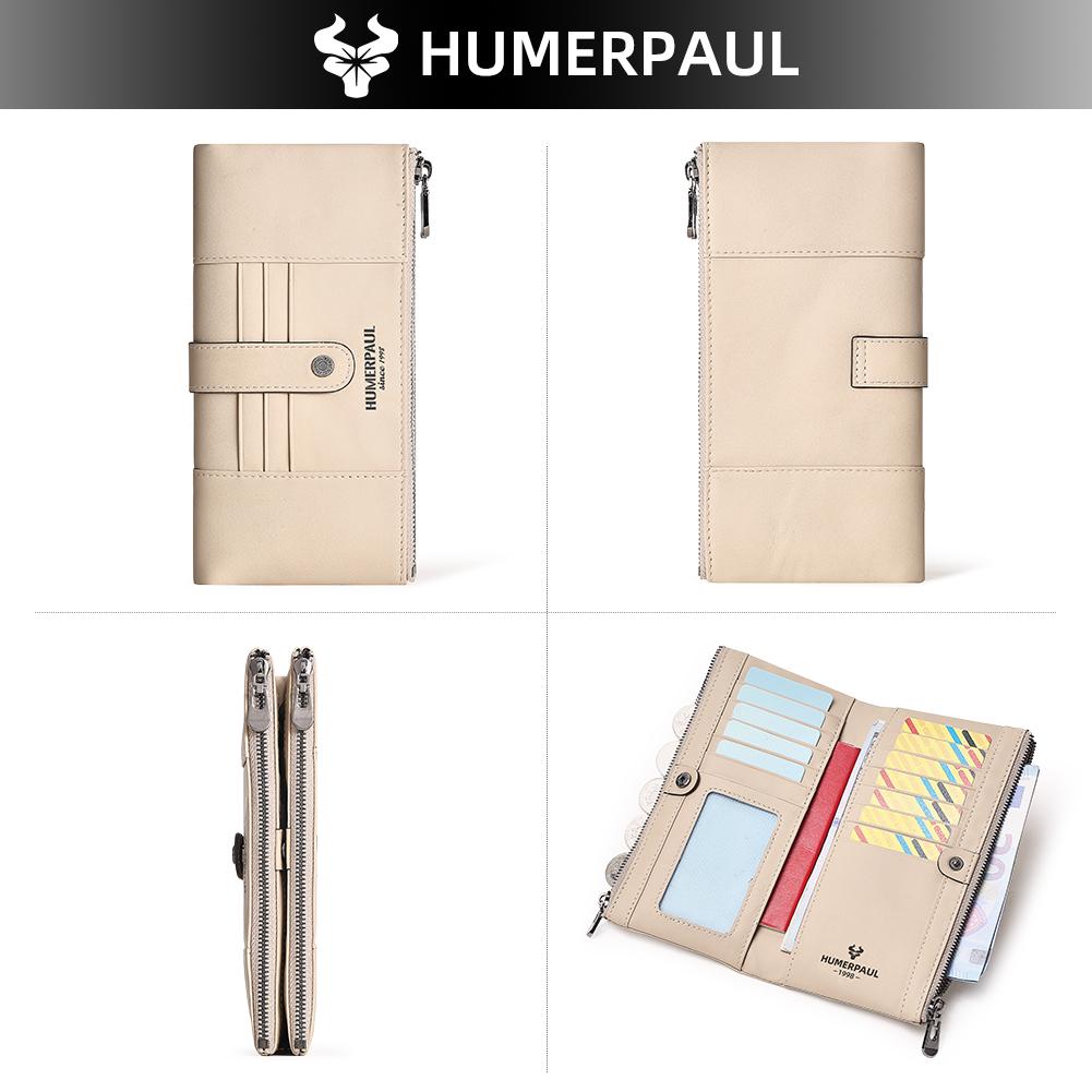 Humerpaul Women Leather Wallet Hand-held Wallet Large-capacity Multi-function First-layer Cowhide Wallet Folding Coin Purse