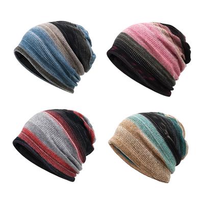 Autumn and Winter Striped Toe Cap Pile Cap for Men and Women, Windproof and Warm, Brimless Cap for Outdoor Use