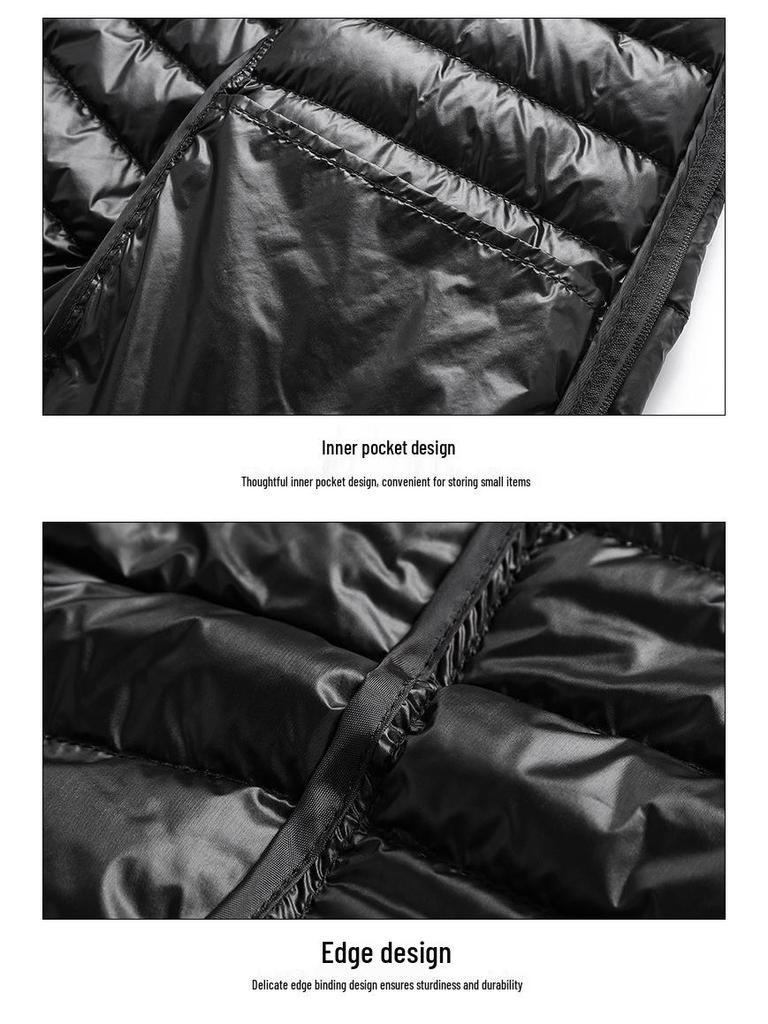 Men's 2024 Autumn/Winter Lightweight Luxury Down Vest with Stand-up Collar