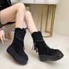 Fashion Tassel Boots Autumn New Round Toe Sleeve Platform Anti-Slip Wear-Resistant Short Shoe