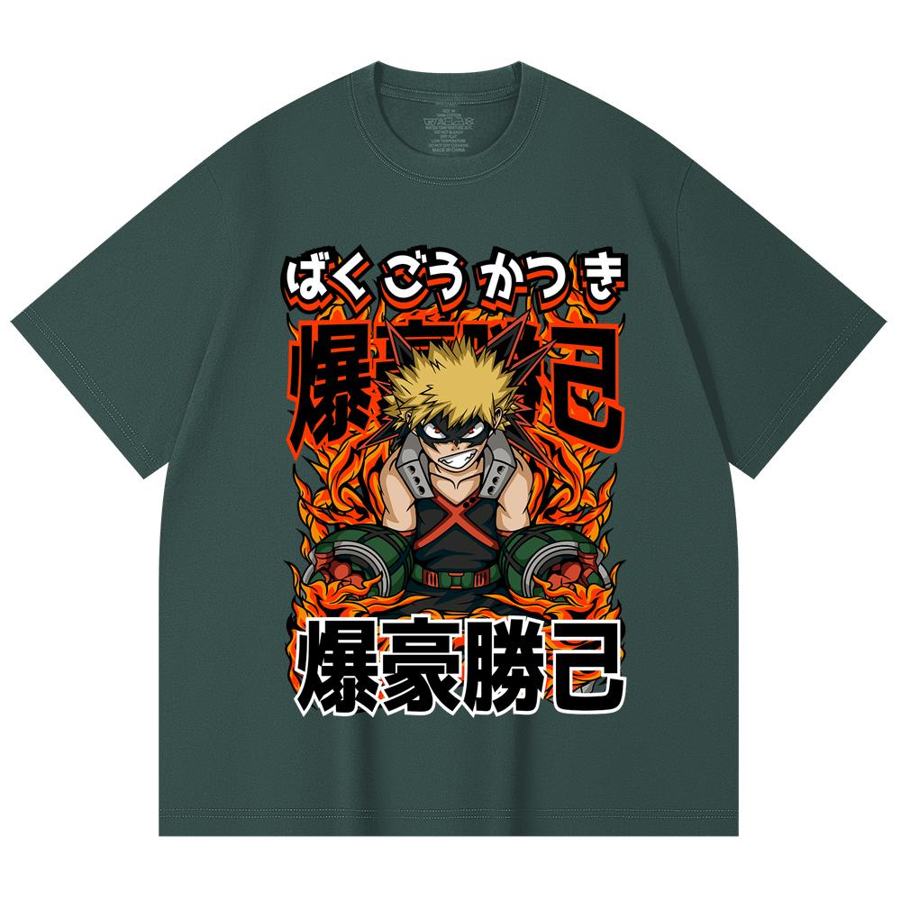 230 Gsm 100% Cotton My Hero Academia V13 Bakugo Print Unisex Heavy Cotton T Shirt