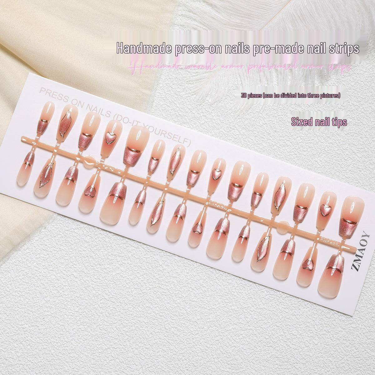 

Baroque Blush Heart Cat Eye Press-On Nails - Medium Long Gilded Adhesive Patches