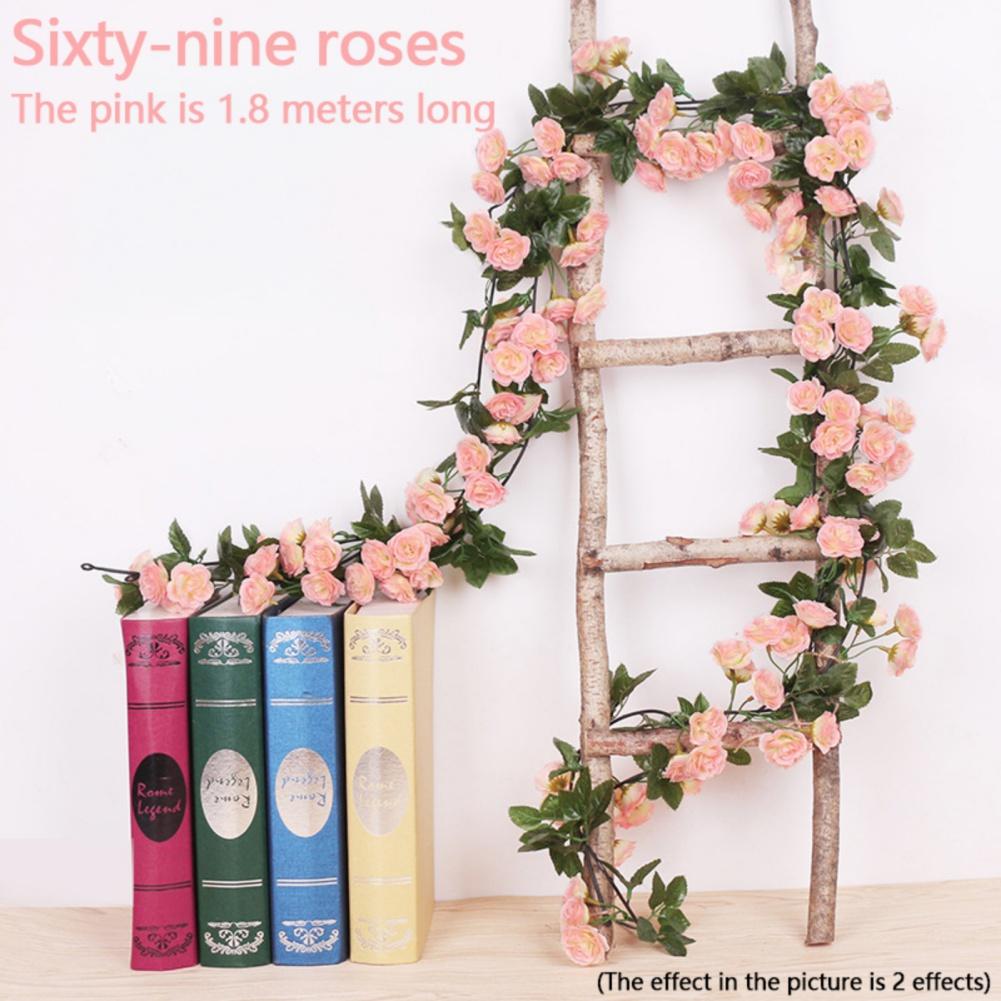 1PC Artificial Flowers Vine 45pcs / 69pcs Rose Fake Flower DIY Wedding Decoration Home Room Decor Wall Hanging Garland Plant