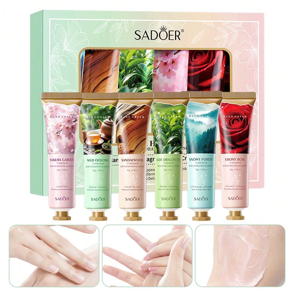6-Piece Moisturizing Hand Cream Set Plant-Based Formula with Natural Fragrance for Dry Skin Care