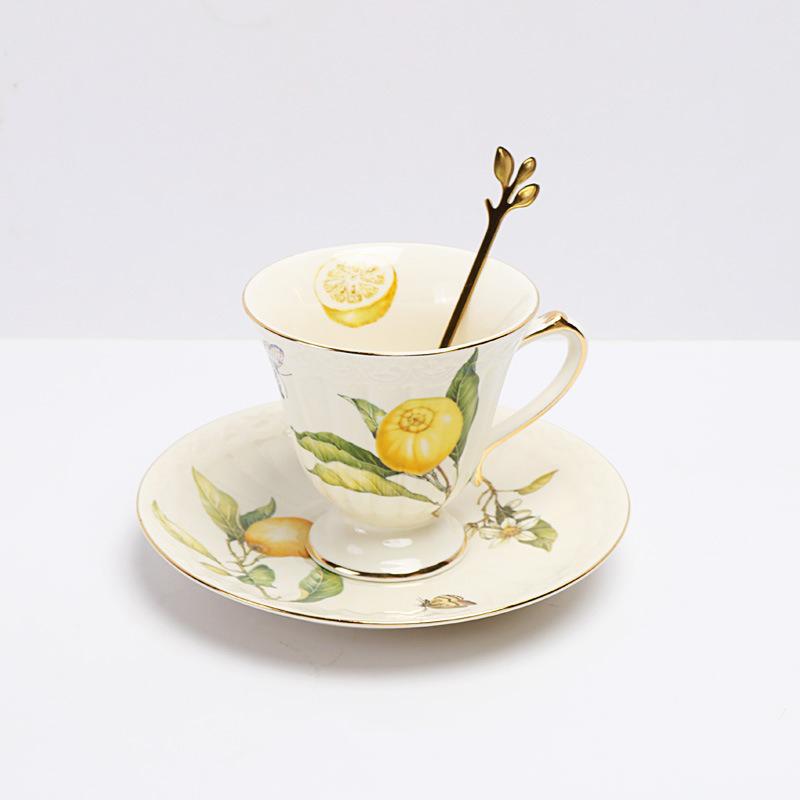 1pc Europeanc Style Ceramic Dining Plate Lemon Pattern Dinner Steak Plate Ceramic Coffee Cup Set Western Cuisine Dessert Plate