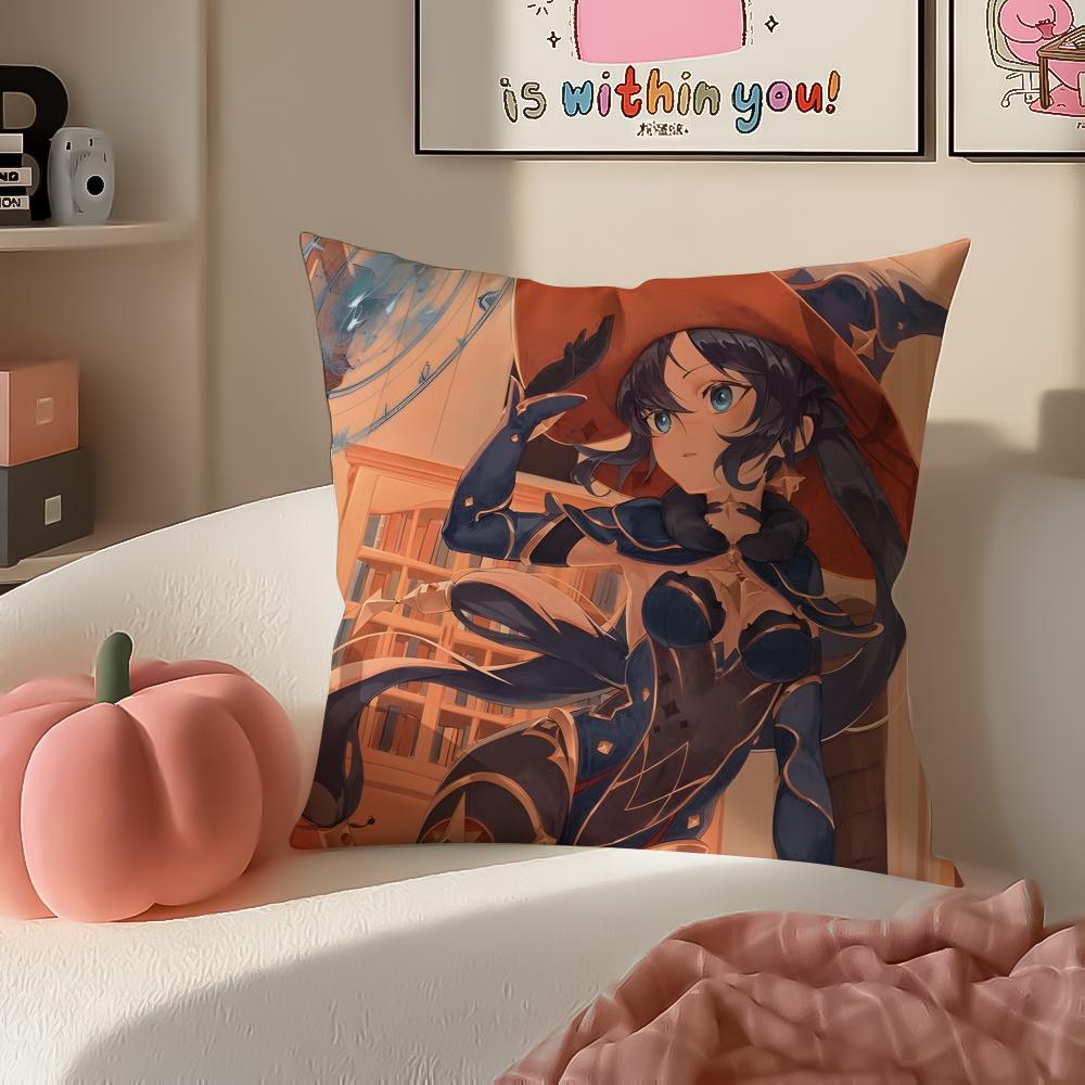 Game Genshin Mona Cushion Cover Pillowcase Short Plush Invisible zipper Room Sofa Cushion Cover