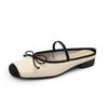 Leather Ballet Shoes Women's Bow Cool Slippers Square Head Temperament Retro Summer Outer Wear Bag Head Single Shoes Half Slippers