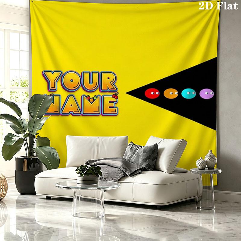 Pac-Man Custom Name Wall Tapestry Aesthetic Wall Hanging Printed Fabric Blanket Decorative Tapestries for Bedroom Living Room Home Decor