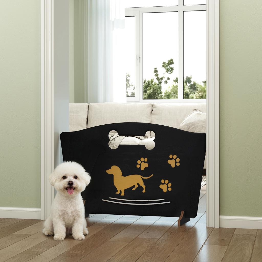Wooden Dog Stopper, Dog Barrier with Support Feet, for Stair, Patio, Very Easy Setup, Black, 75 x 51 cm