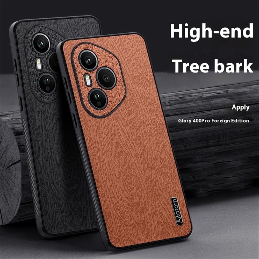 For Honor 400 Pro 5G (Global) Case Wood Texture PU Leather Coated PC TPU Phone Cover