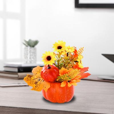Fleur de Citrouille Artificielle Décoration d'Halloween Mariage avec Feuilles d'Érable Baies Bureau Floral