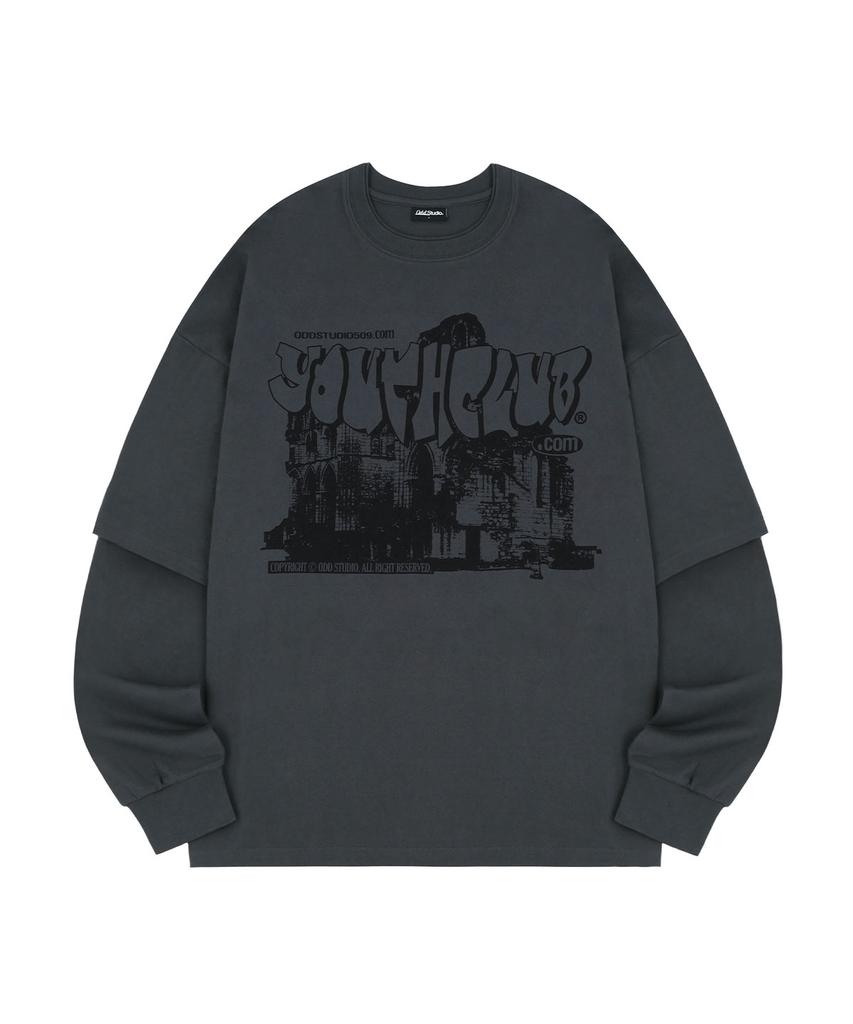 ODDSTUDIO Youth Club Graphic Layered Oversized Long Sleeve - Charcoal