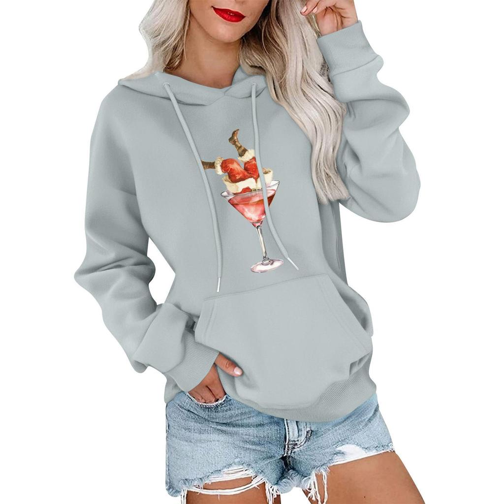 Damemote, Avslappet Og Komfortabel Genser Med Rund Hals Og Hette, Langermet Juletrykk, Varm Genser