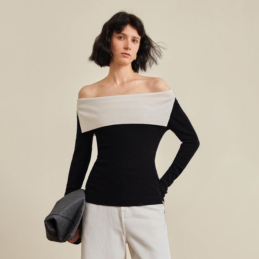 Waiwaiaiem Yy_Contrasting One-Line Neck Top_2Color