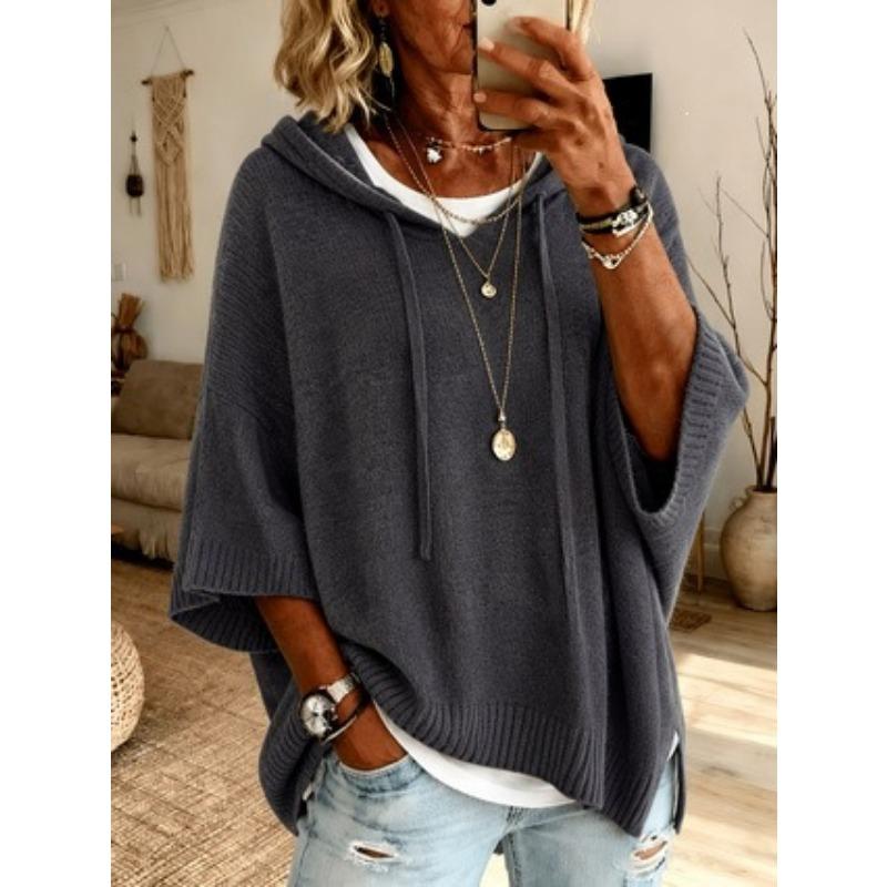 Women S Knitted Hooded Pullover Sweater Loose Fit